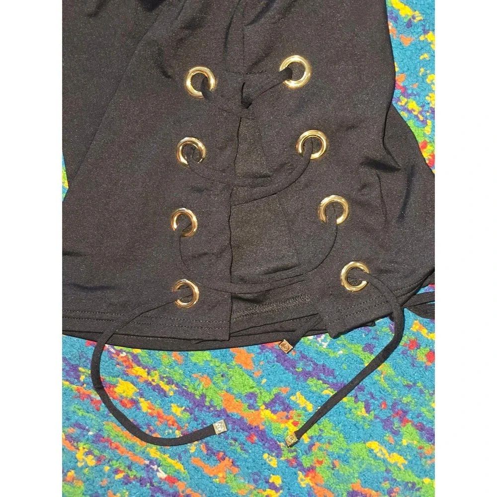 NWT Michael Kors Tankini Swim Top Black Lace Up Grommet Underwire Womens Size XS